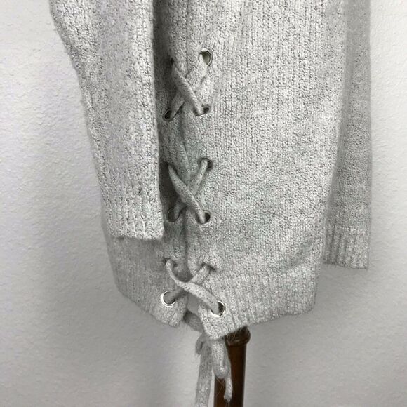 Dreamers Crewneck Pullover Lace Up Stretch Knit Sweater - Picture 4 of 6